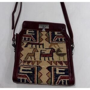 Vintage Kilim Crossbody Handbag Rug‎ Tapestry Turkish  Leather Bag Organizer